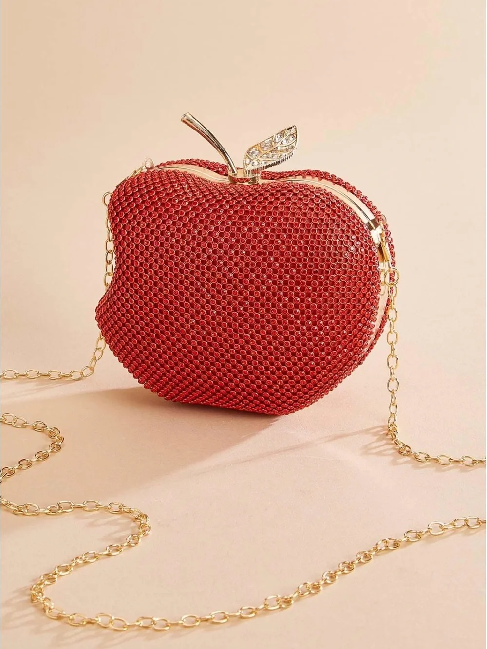 New rhinestone embellished apple clutch
